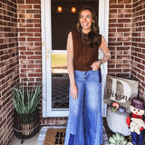 Chestnut Sleeveless Crop Sweater Vest with Rib Detail