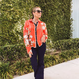 Orange Floral Scarf Print Button Front Blouse
