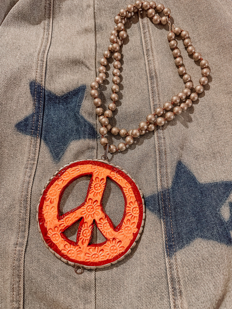 Orange Crush XL Peace Stamped Necklace