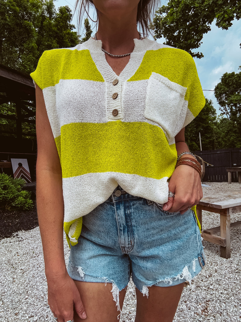 Off White + Lime Elemental V Neck