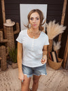 Ivory Ribbed Scoop Neck Button Tee