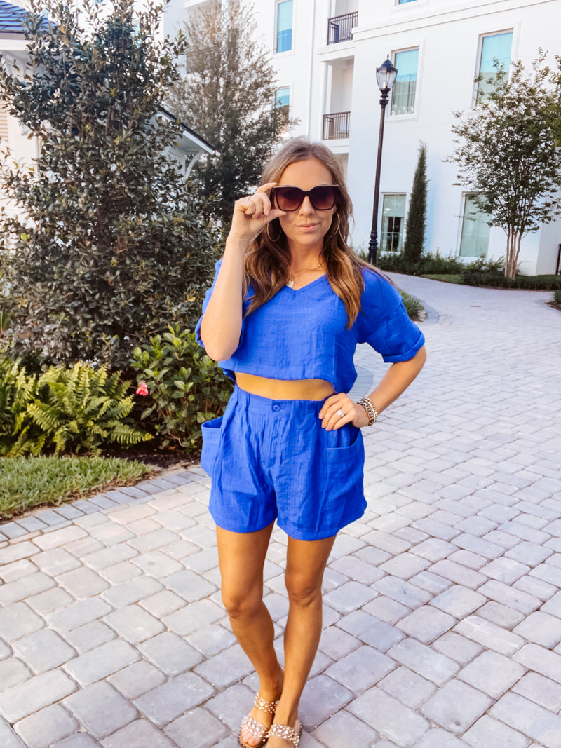 Royal Crinkle V Neck Boxy Top
