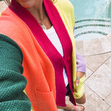 Neon Colorblock Front Button Cardigan