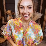 Apricot Multi Floral V Neck Ruffle Blouse