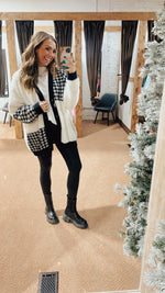 Ivory + Black Mix V Neck Sweater Cardigan