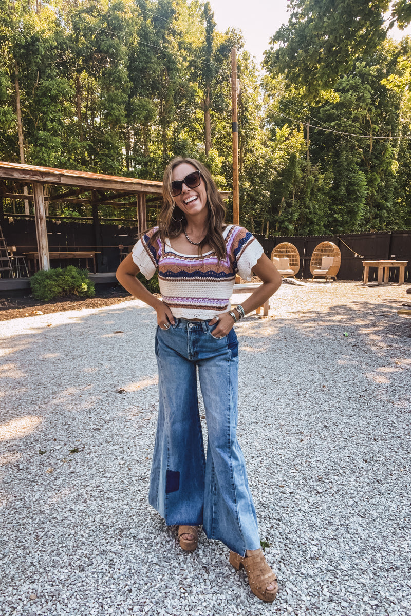 Oatmeal Crop Woven Flutter Top