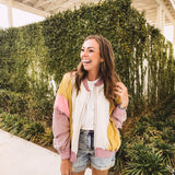 Ecru Rose Colorblock Wash Zip Hoodie