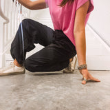 Black Drawstring Wide Leg Pant