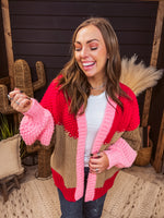 Red + Taupe Colorblock Woven Cardigan