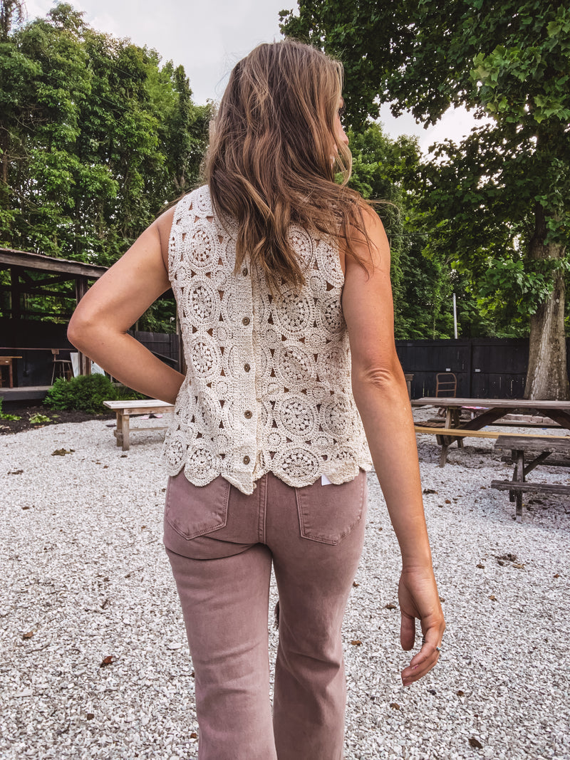 Mauve High Rise Straight Knee Distressed Denim