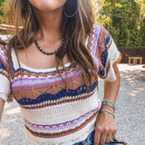 Oatmeal Crop Woven Flutter Top