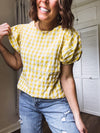 Mustard Plaid Smock Round Neck Blouse