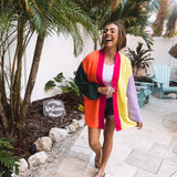 Neon Colorblock Front Button Cardigan