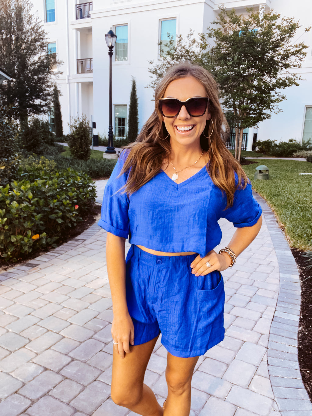Royal Crinkle V Neck Boxy Top