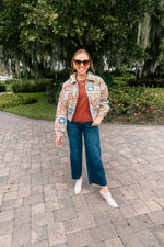 Retro Floral Jacquard Crop Jacket