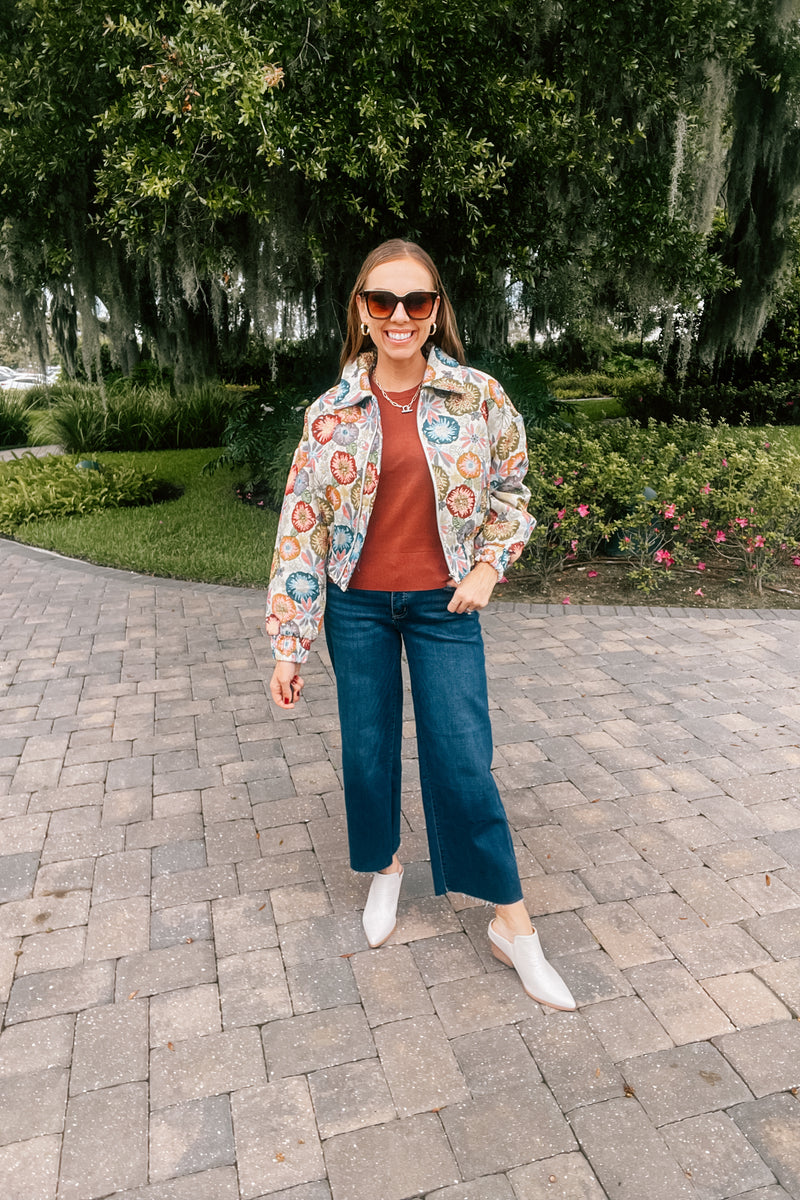 Retro Floral Jacquard Crop Jacket