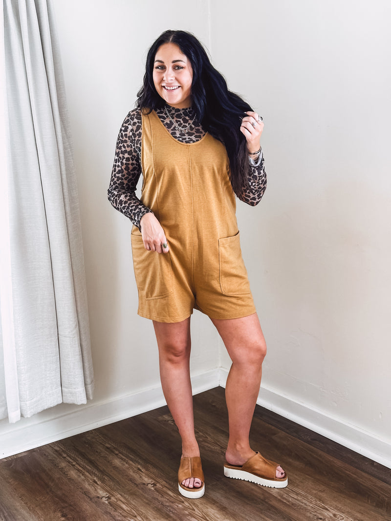 Washed Mocha Romper with Adjustable Buckle Strap