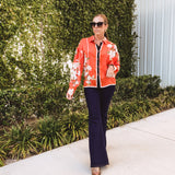Orange Floral Scarf Print Button Front Blouse