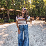 Oatmeal Crop Woven Flutter Top