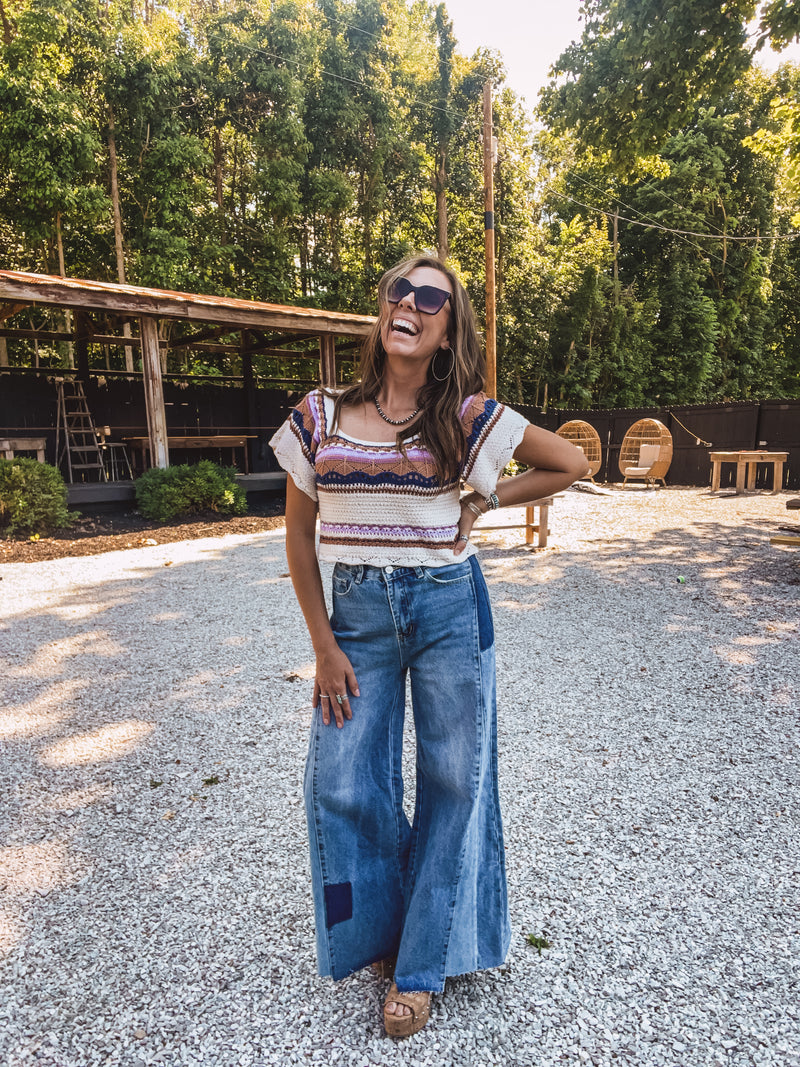 Oatmeal Crop Woven Flutter Top