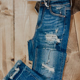 Dark Distressed Shadow Hem Straight Leg Denim