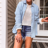 Washed Denim Chambray Button Up Top