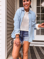 Washed Denim Chambray Button Up Top
