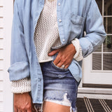 Washed Denim Chambray Button Up Top