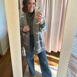 Gray Window Pane V Neck Sweater Cardigan