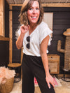 V Neck Cotton Ruffle Sleeve Tee