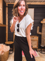 V Neck Cotton Ruffle Sleeve Tee