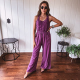 Eggplant Ruched Bodice Jumpsuit with Tie Back