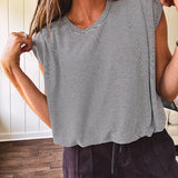 Soft, black and white striped sleeveless top with bubble hem and shoulder padding.
