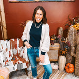 Cream Rib Hem Popcorn Sweater Cardigan