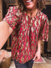 Pink Metallic Mix Peasant Short Sleeve Blouse
