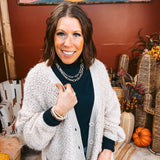 Cream Rib Hem Popcorn Sweater Cardigan