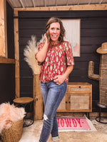 Pink Metallic Mix Peasant Short Sleeve Blouse