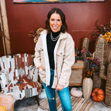 Beige Shearling Button Front Jacket