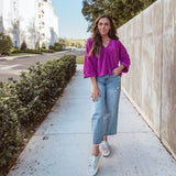 Magenta V Neck Vertical Rib Top