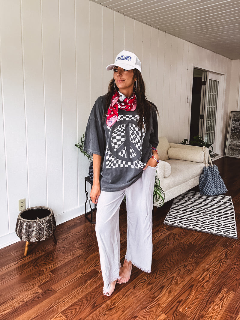 Washed Black Peace Checkered Tee