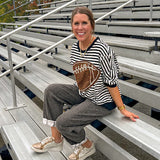 Dark grey and brown cheetah barrel pants.