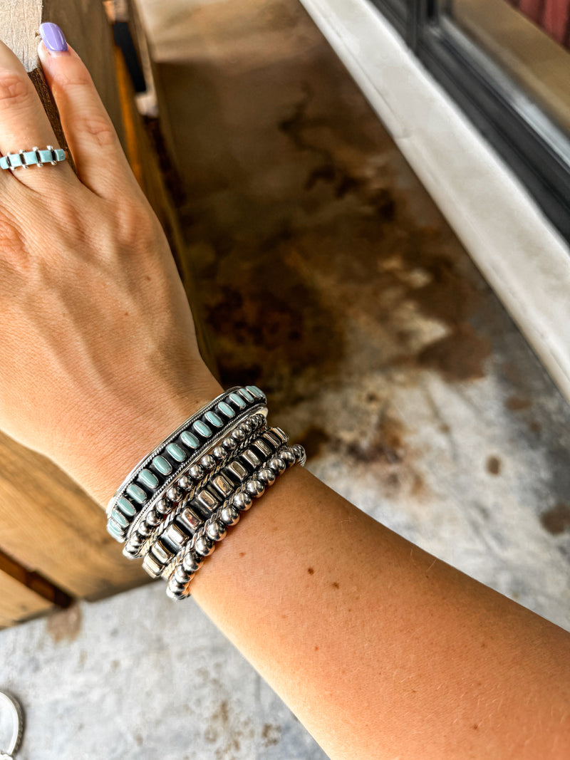 Turquoise + SS  Multi Oval Stone Cuff