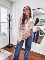 Vintage Stripe + Crochet Pocket Accent L/S