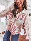 Vintage Stripe + Crochet Pocket Accent L/S