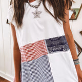 White Bandana Plaid Handkerchief Hem Top