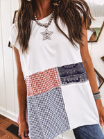 White Bandana Plaid Handkerchief Hem Top