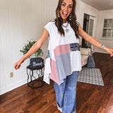 White Bandana Plaid Handkerchief Hem Top