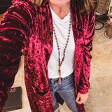 Wine Velvet Duster Cardigan