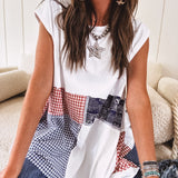 White Bandana Plaid Handkerchief Hem Top