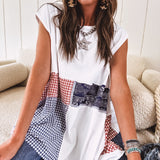 White Bandana Plaid Handkerchief Hem Top